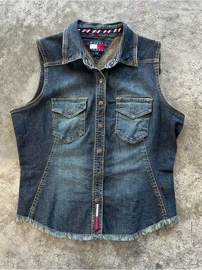 Tommy Hilfiger Vintage 90s Denim Vest L Festival Boho Western Streetwear